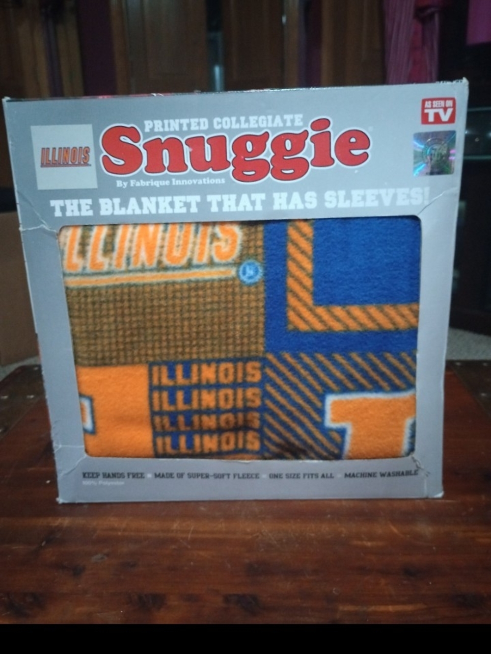 Printed Collegiate Illinois Fleece Blanket with Sleeves - Orange & Blue